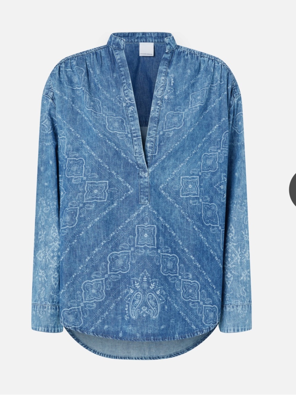 PINKO V-NECK BANDANA PRINT DENIM BLOUSE